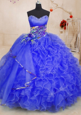 Royal Blue Sweetheart Neckline Beading and Ruffles Quinceanera Dresses Sleeveless Lace Up