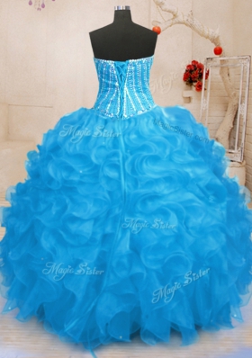 Sequins Sweetheart Sleeveless Lace Up Ball Gown Prom Dress Baby Blue Organza