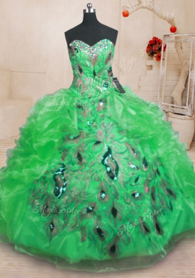 Sleeveless Beading and Appliques and Ruffles Zipper Sweet 16 Dress