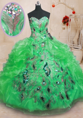 Sleeveless Beading and Appliques and Ruffles Zipper Sweet 16 Dress