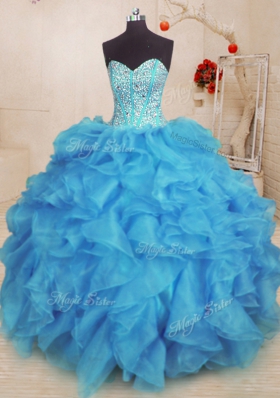 Sleeveless Beading and Ruffles Lace Up Vestidos de Quinceanera