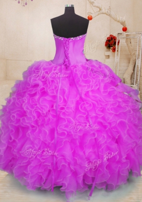Sweetheart Sleeveless Lace Up Quinceanera Dress Fuchsia Organza