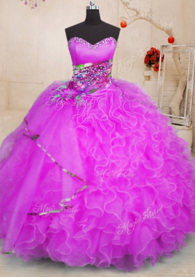 Sweetheart Sleeveless Lace Up Quinceanera Dress Fuchsia Organza