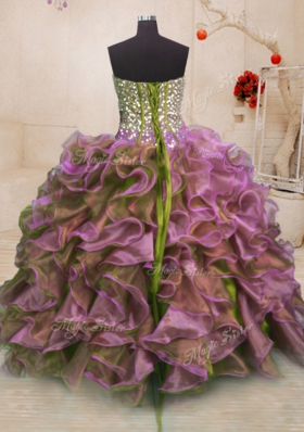 Sweetheart Sleeveless Organza Vestidos de Quinceanera Beading and Ruffles Side Zipper