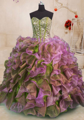 Sweetheart Sleeveless Organza Vestidos de Quinceanera Beading and Ruffles Side Zipper