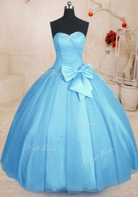 Sweetheart Sleeveless Tulle Quinceanera Dress Beading and Bowknot Lace Up