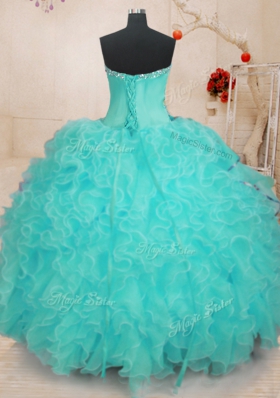 Unique Sleeveless Lace Up Floor Length Beading and Ruffles Ball Gown Prom Dress