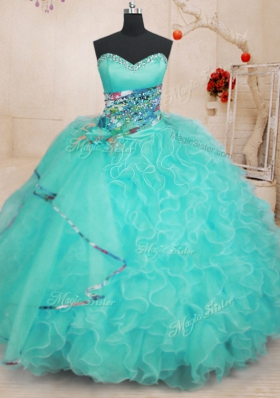 Unique Sleeveless Lace Up Floor Length Beading and Ruffles Ball Gown Prom Dress