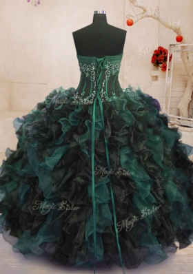 Amazing Ball Gowns Quince Ball Gowns Multi-color Strapless Organza Sleeveless Floor Length Lace Up
