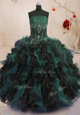 Amazing Ball Gowns Quince Ball Gowns Multi-color Strapless Organza Sleeveless Floor Length Lace Up