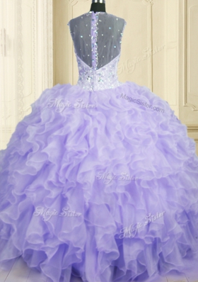 Amazing Straps Sleeveless Organza Ball Gown Prom Dress Beading and Ruffles Lace Up