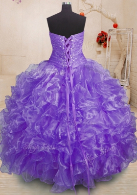 Best Lavender Sweetheart Lace Up Beading and Ruffles 15 Quinceanera Dress Sleeveless
