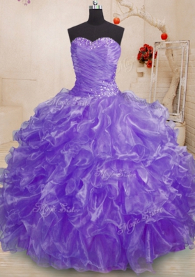 Best Lavender Sweetheart Lace Up Beading and Ruffles 15 Quinceanera Dress Sleeveless
