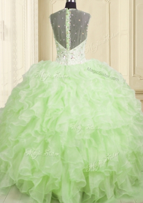 Charming Yellow Green Sleeveless Organza Lace Up 15th Birthday Dress for Military Ball and Sweet 16 and Quinceanera