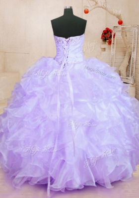 Clearance Sleeveless Organza Floor Length Lace Up Ball Gown Prom Dress in Lavender for with Beading and Ruffles