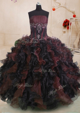 Customized Multi-color Quinceanera Gowns Military Ball and Sweet 16 and Quinceanera and For with Beading and Ruffles Strapless Sleeveless Lace Up