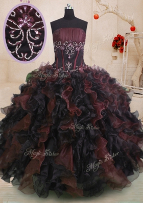 Customized Multi-color Quinceanera Gowns Military Ball and Sweet 16 and Quinceanera and For with Beading and Ruffles Strapless Sleeveless Lace Up