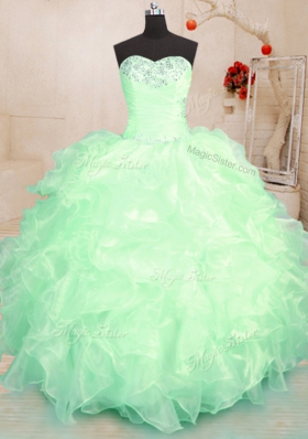 Dramatic Organza Sleeveless Floor Length Quinceanera Dresses and Beading and Ruffles