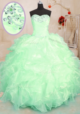 Dramatic Organza Sleeveless Floor Length Quinceanera Dresses and Beading and Ruffles