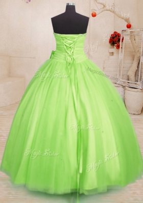 Elegant Yellow Green Lace Up Sweetheart Beading and Bowknot Quinceanera Gowns Tulle Sleeveless
