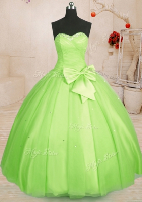 Elegant Yellow Green Lace Up Sweetheart Beading and Bowknot Quinceanera Gowns Tulle Sleeveless