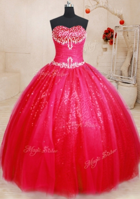 Fine Red Quince Ball Gowns Military Ball and Sweet 16 and Quinceanera and For with Beading Sweetheart Sleeveless Lace Up