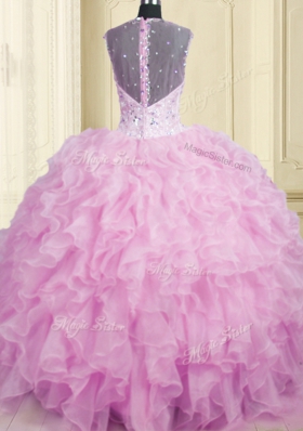 Fitting Straps Sleeveless Organza 15 Quinceanera Dress Beading and Ruffles Zipper
