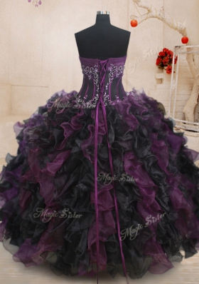 Floor Length Lace Up Quince Ball Gowns Multi-color and In for Military Ball and Sweet 16 and Quinceanera with Beading and Ruffles
