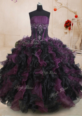 Floor Length Lace Up Quince Ball Gowns Multi-color and In for Military Ball and Sweet 16 and Quinceanera with Beading and Ruffles