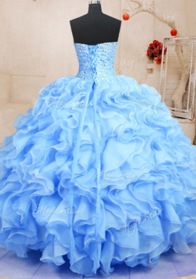 Glamorous Floor Length Blue Quinceanera Dresses Sweetheart Sleeveless Lace Up