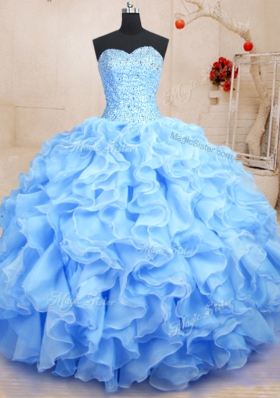 Glamorous Floor Length Blue Quinceanera Dresses Sweetheart Sleeveless Lace Up