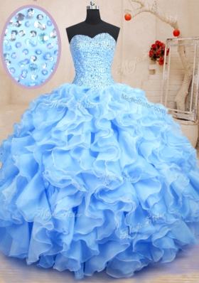 Glamorous Floor Length Blue Quinceanera Dresses Sweetheart Sleeveless Lace Up