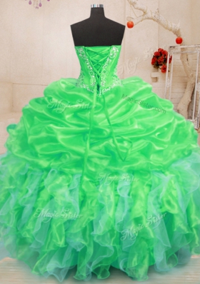 Green Quinceanera Gowns Military Ball and Sweet 16 and Quinceanera and For with Beading and Ruffles Sweetheart Sleeveless Lace Up