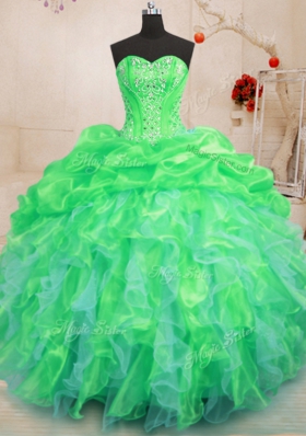 Green Quinceanera Gowns Military Ball and Sweet 16 and Quinceanera and For with Beading and Ruffles Sweetheart Sleeveless Lace Up