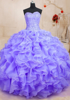 Most Popular Organza Sleeveless Floor Length Quinceanera Dresses and Beading and Ruffles