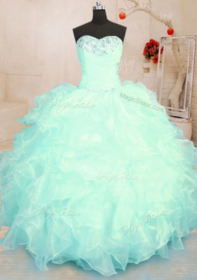 On Sale Apple Green Ball Gowns Beading and Ruffles Sweet 16 Dresses Lace Up Organza Sleeveless Floor Length