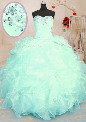 On Sale Apple Green Ball Gowns Beading and Ruffles Sweet 16 Dresses Lace Up Organza Sleeveless Floor Length