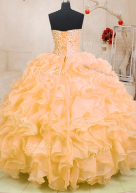 Orange Lace Up Sweetheart Beading and Ruffles Quinceanera Dresses Organza Sleeveless