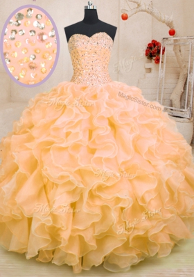 Orange Lace Up Sweetheart Beading and Ruffles Quinceanera Dresses Organza Sleeveless