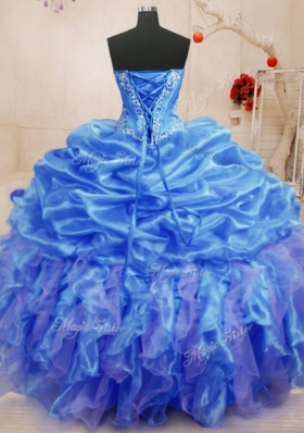 Organza Sleeveless Floor Length 15th Birthday Dress and Beading and Ruffles