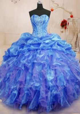Organza Sleeveless Floor Length 15th Birthday Dress and Beading and Ruffles