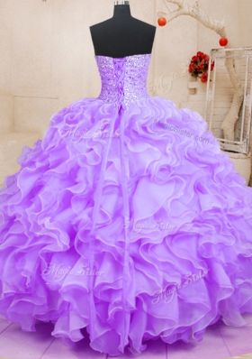 Organza Sweetheart Sleeveless Lace Up Beading and Ruffles Quinceanera Dress in Lavender