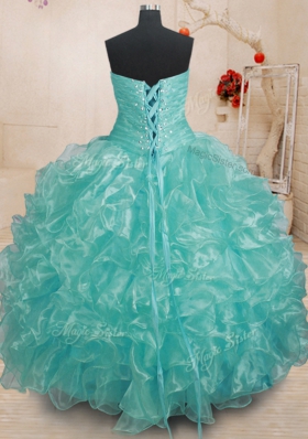 Pretty Floor Length Ball Gowns Sleeveless Teal Quinceanera Dresses Lace Up