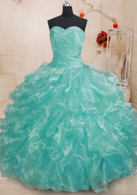 Pretty Floor Length Ball Gowns Sleeveless Teal Quinceanera Dresses Lace Up