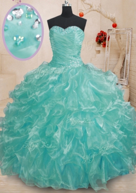Pretty Floor Length Ball Gowns Sleeveless Teal Quinceanera Dresses Lace Up