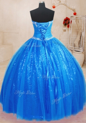 Pretty Royal Blue Sweet 16 Dresses Military Ball and Sweet 16 and Quinceanera and For with Beading and Appliques Sweetheart Sleeveless Lace Up