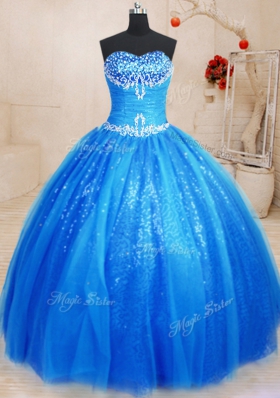 Pretty Royal Blue Sweet 16 Dresses Military Ball and Sweet 16 and Quinceanera and For with Beading and Appliques Sweetheart Sleeveless Lace Up