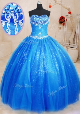 Pretty Royal Blue Sweet 16 Dresses Military Ball and Sweet 16 and Quinceanera and For with Beading and Appliques Sweetheart Sleeveless Lace Up