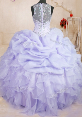 Top Selling Lavender Zipper Straps Beading and Ruffles and Pick Ups Sweet 16 Dress Organza Sleeveless