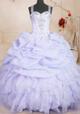 Top Selling Lavender Zipper Straps Beading and Ruffles and Pick Ups Sweet 16 Dress Organza Sleeveless